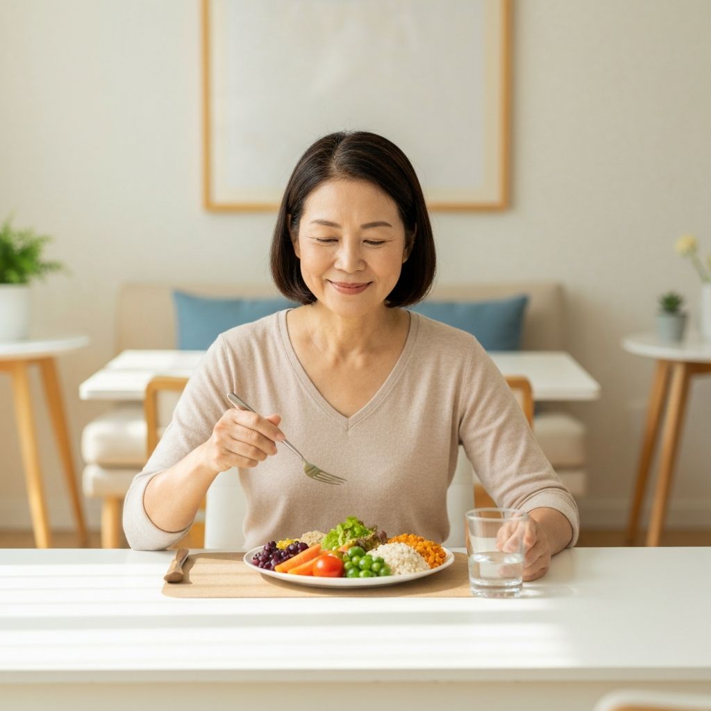Person enjoying a healthy meal mindfully